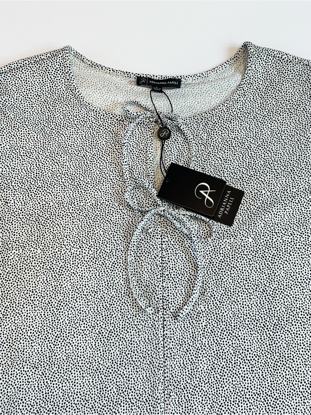 Adrianna Papell Ivory Black Dot Double Tie Front Keyhole Flowy Top Women's L NEW - Picture 5 of 15